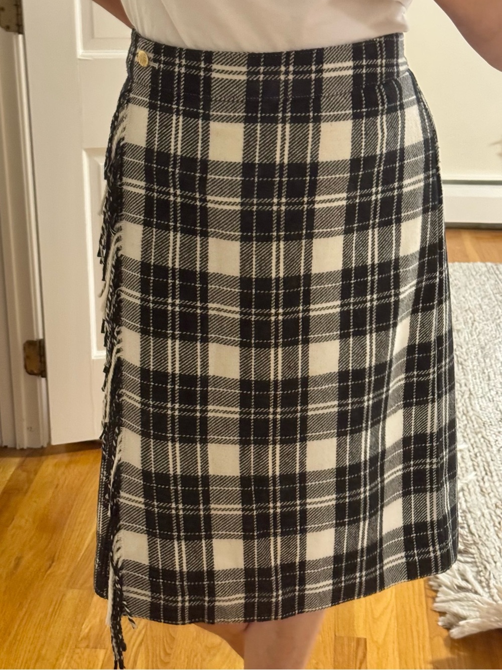 Talbots Black and White Plaid Midi Skirt
